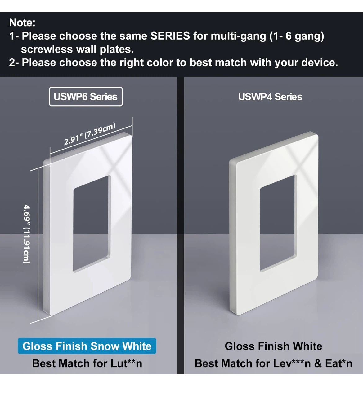 BESTTEN USWP6 Snow White Series Screwless Wall Plate 100 pack - photo 2