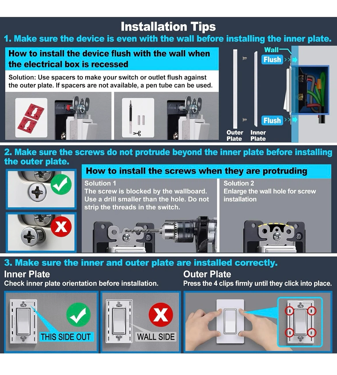 BESTTEN USWP6 Snow White Series Screwless Wall Plate 100 pack - photo 4