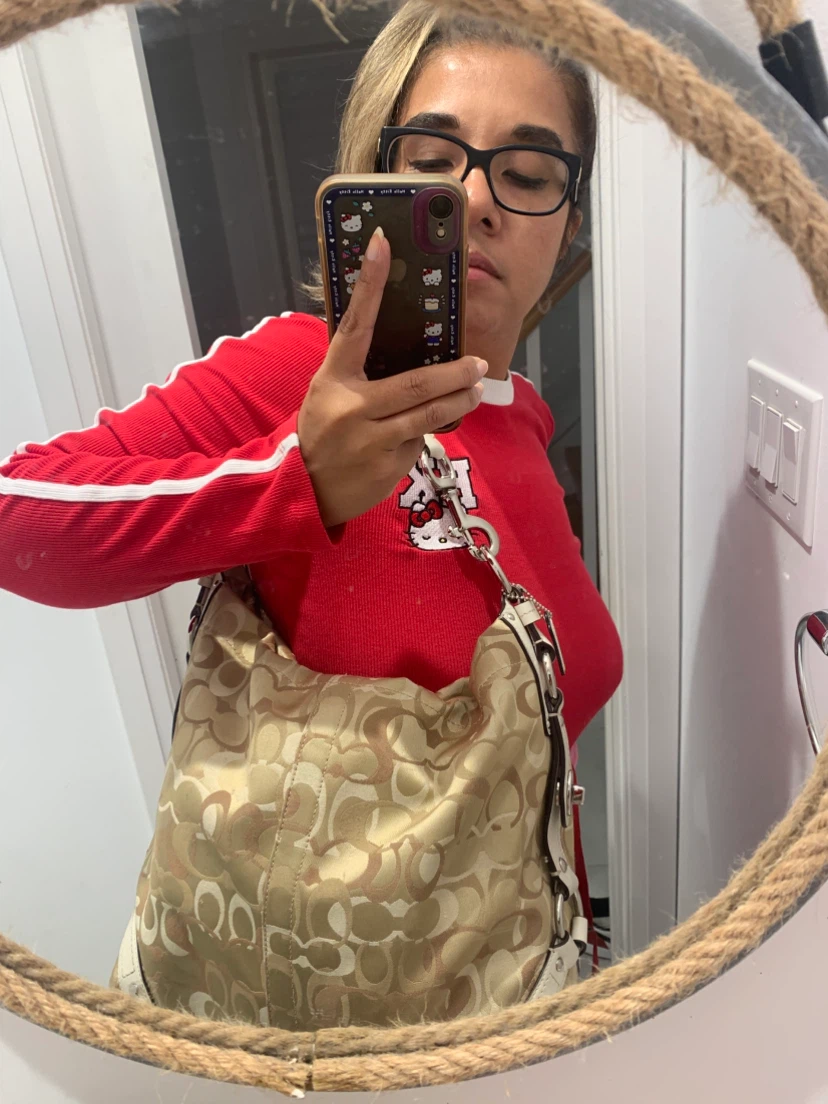 🍀💚 Coach Large Carly Optic Turnlock Signature Hobo Bag 💚🍀 - photo 4