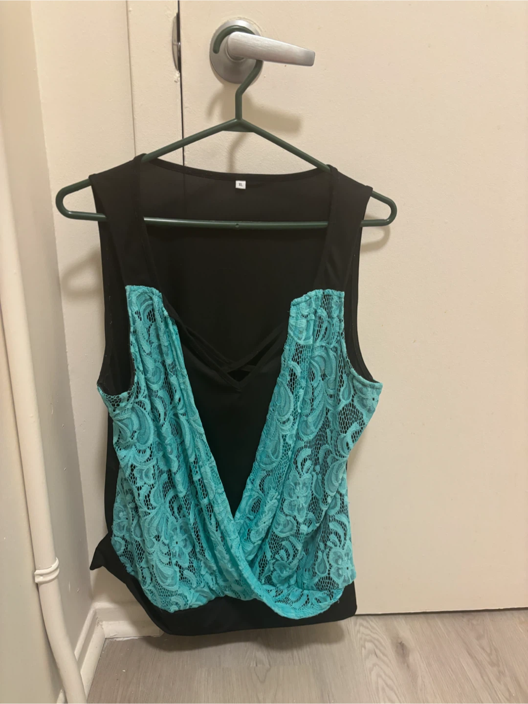 Women's Black & Teal Lace Tank Top