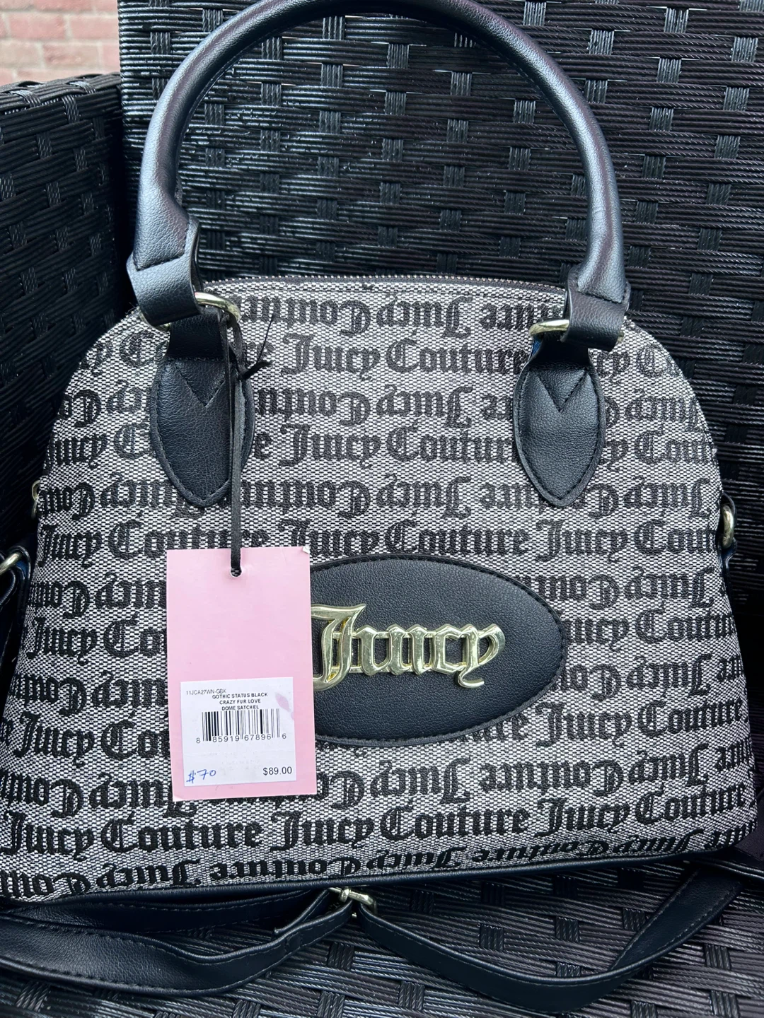 Juicy Couture Grey & Black Logo Rose Print Dome Satchel Bag