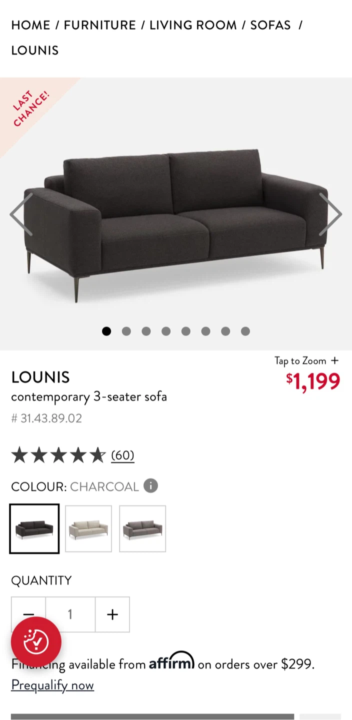 Structube Lounis Sofa — Grey — $300 OBO - photo 2