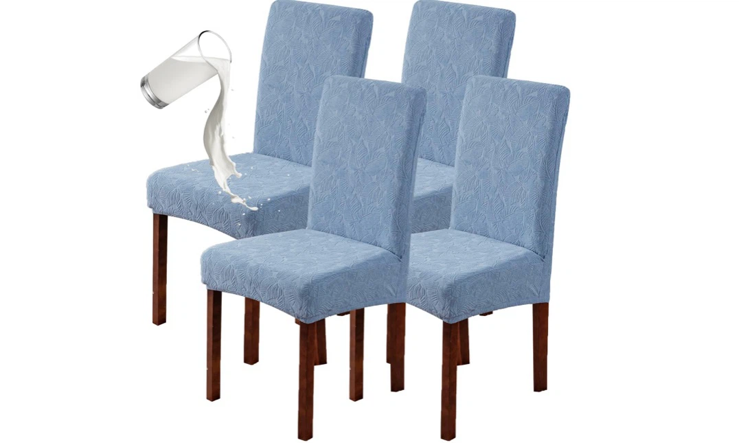Set of 4 Blue Textured Stretch Dining Chair Covers waterproof