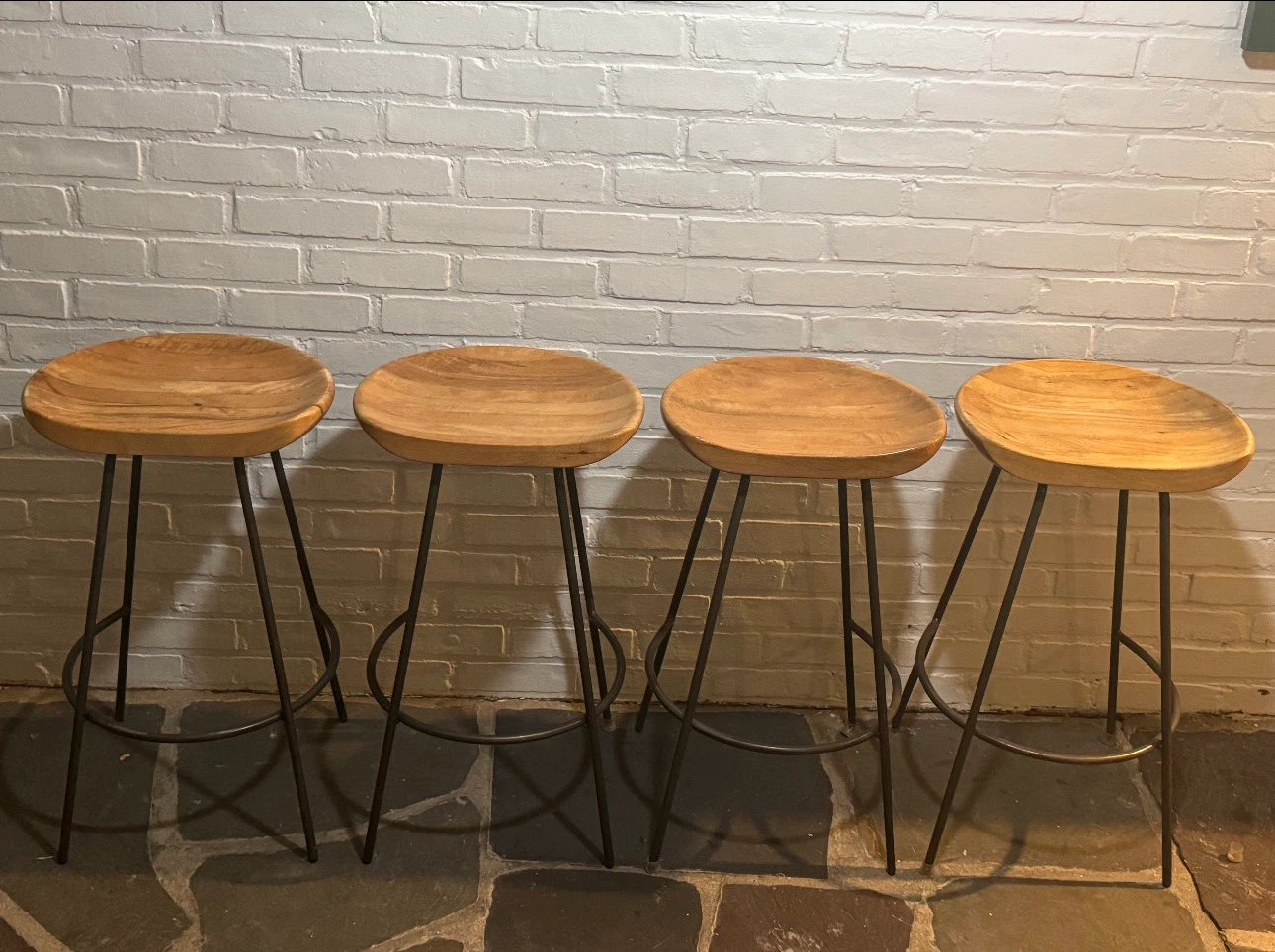 Set of 4 Wooden Bar Stools