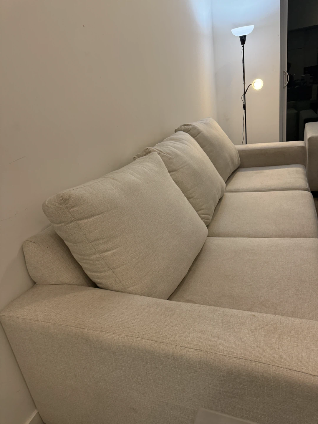 Beige Sofa and coffee table with lift top and the lamp