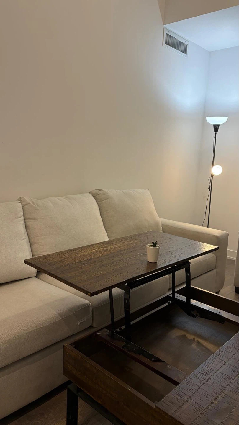 Beige Sofa and coffee table with lift top and the lamp - photo 3