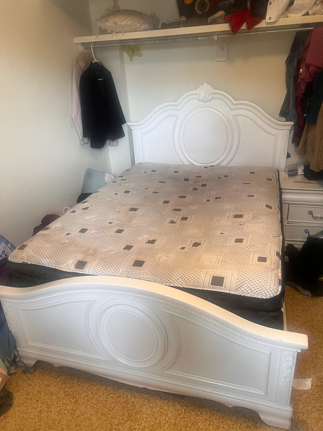 White Queen Bed Frame with Mattress