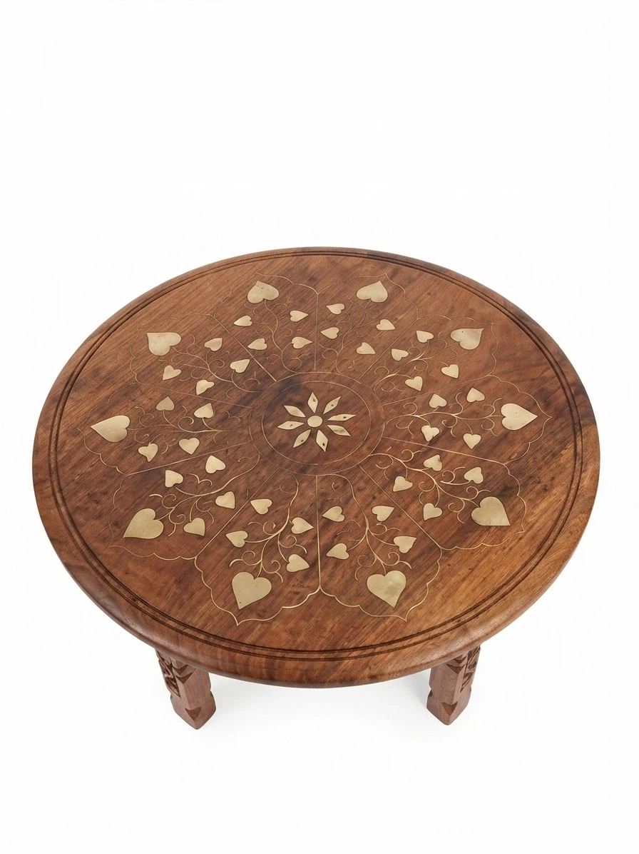 Wooden Accent Table with Brass Inlay