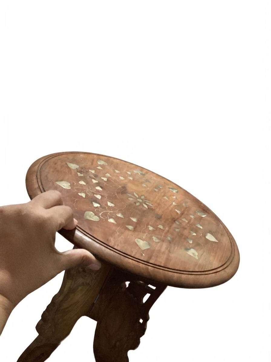Wooden Accent Table with Brass Inlay - photo 3
