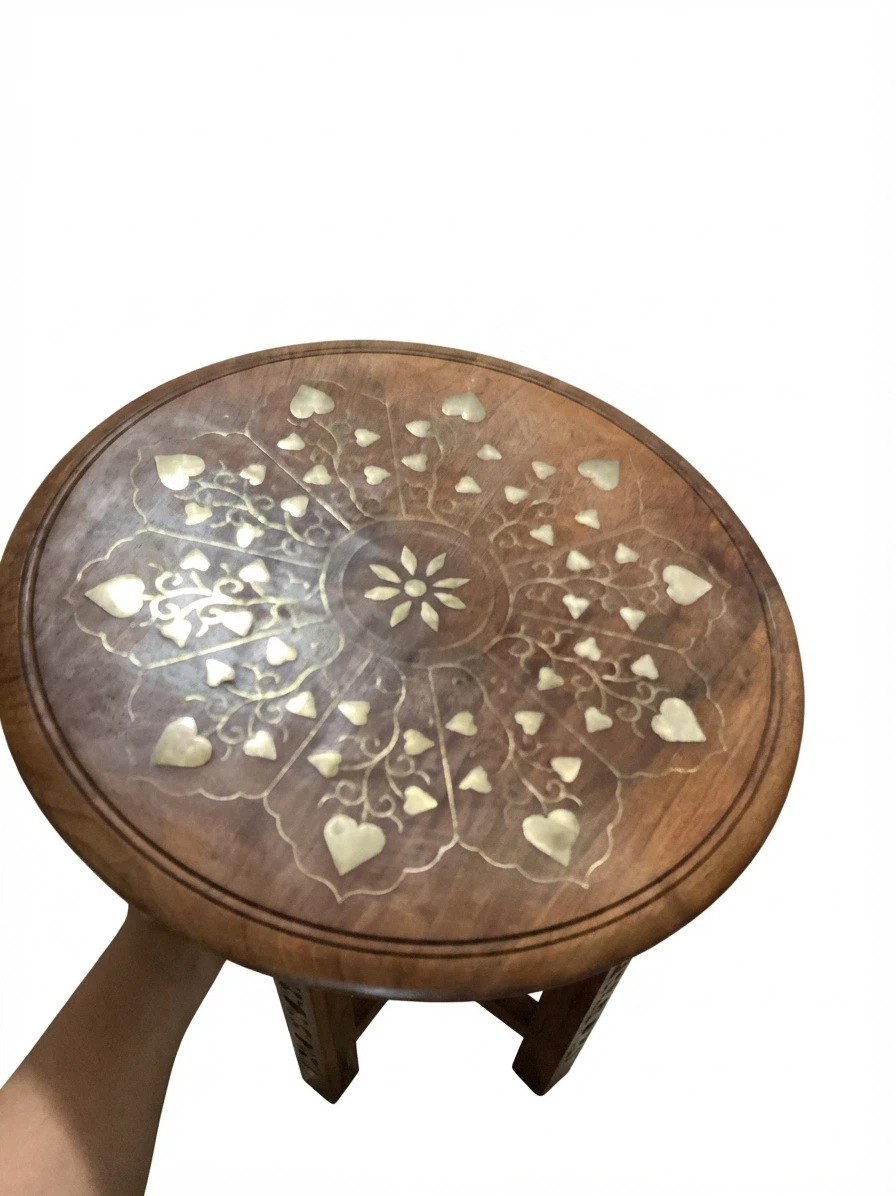 Wooden Accent Table with Brass Inlay - photo 4