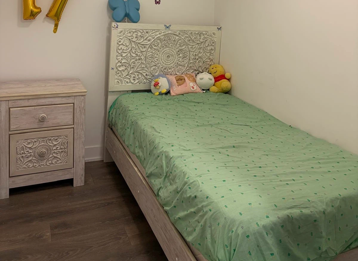 Twin Bed Frame + Mattress + Matching Nightstand for Sale