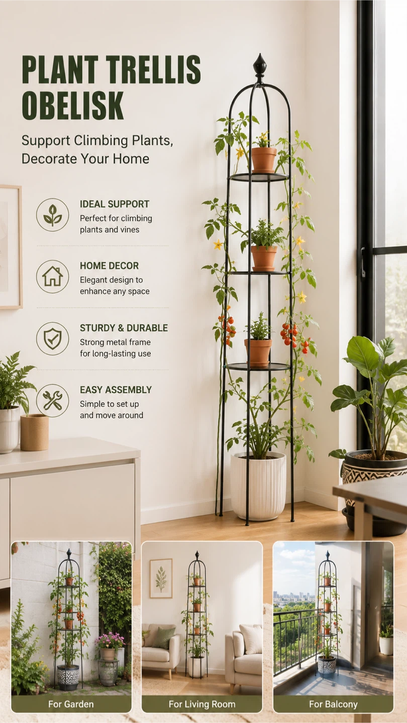 Black Metal Plant Trellis Obelisk