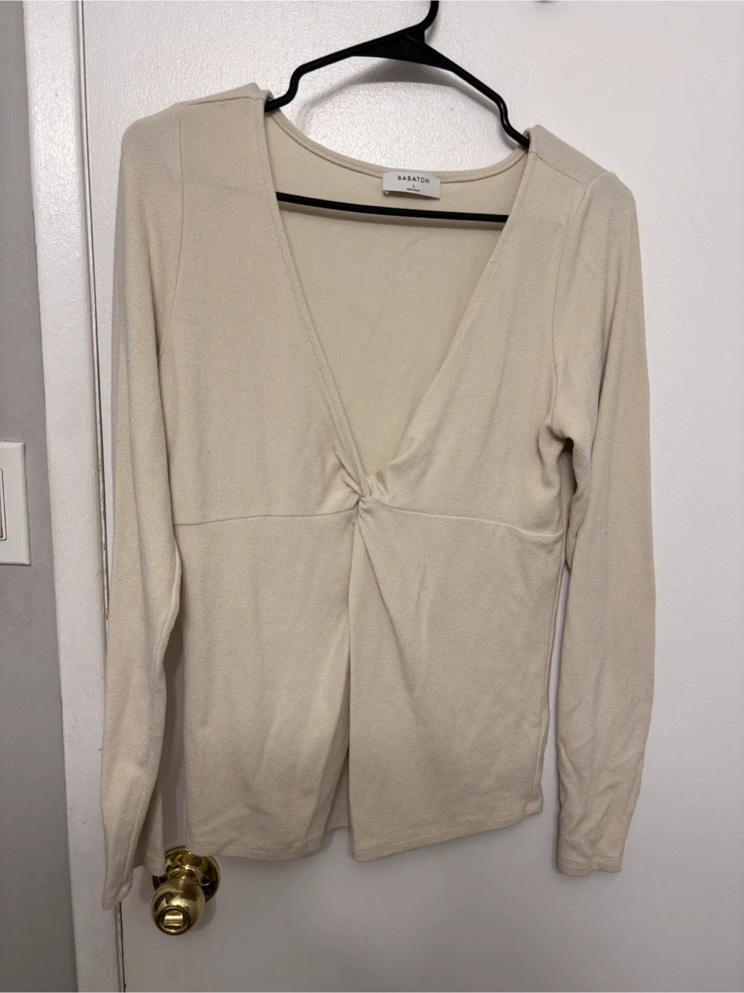 BABATON Women's Long Sleeve Twist Front Top - Beige - Size L