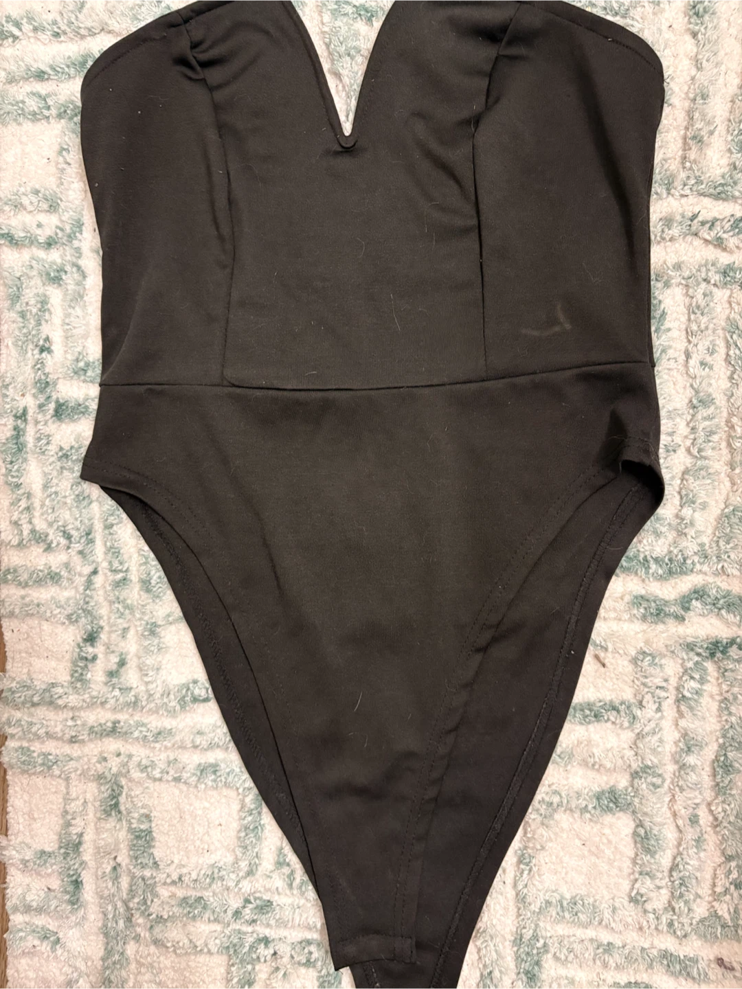 Black Strapless Plunging Neck Bodysuit