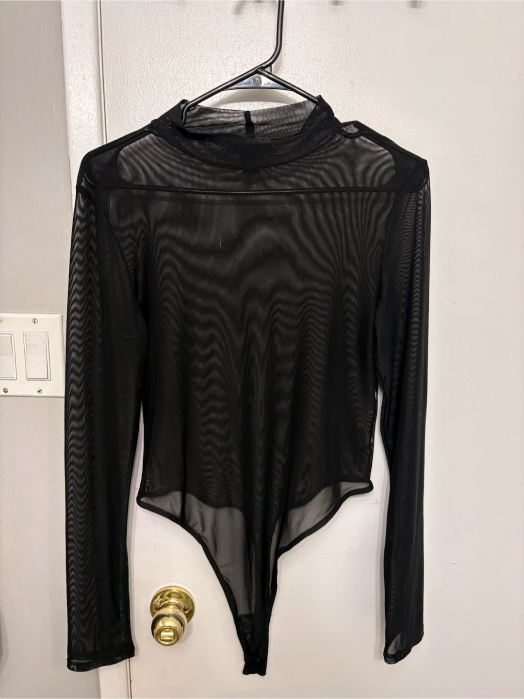 Black Mesh Mock Neck Bodysuit