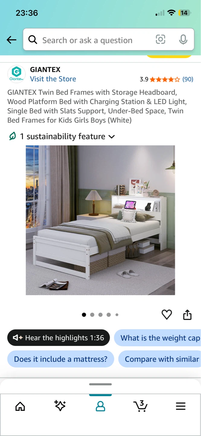 GIANTEX Twin Bed Frame with Storage Headboard - White - photo 2