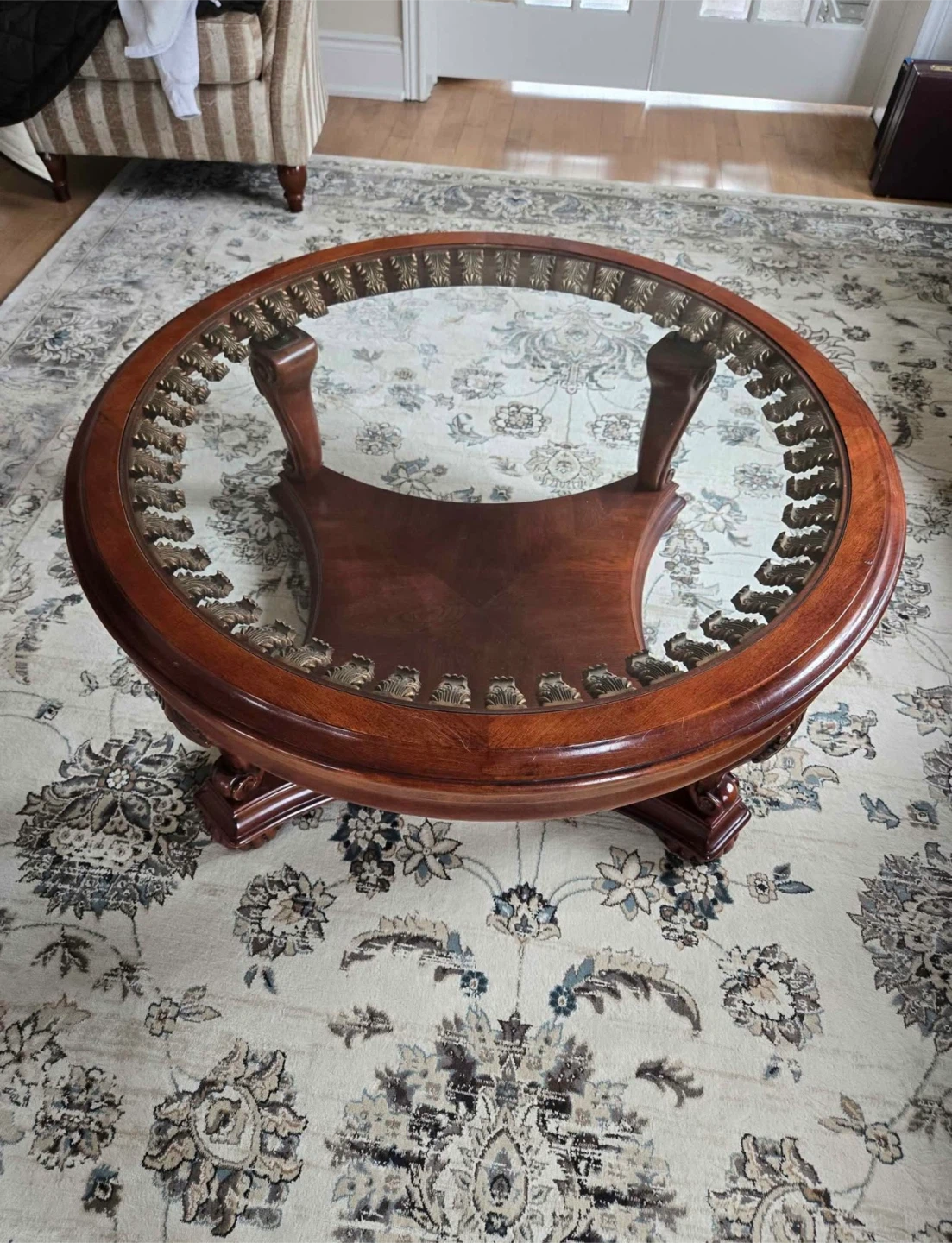 Wooden Coffee Table with Glass Top