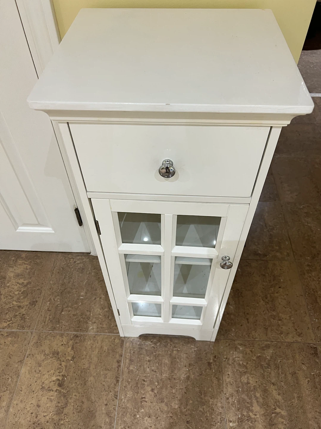 White Accent Cabinet with Drawer and Glass Door