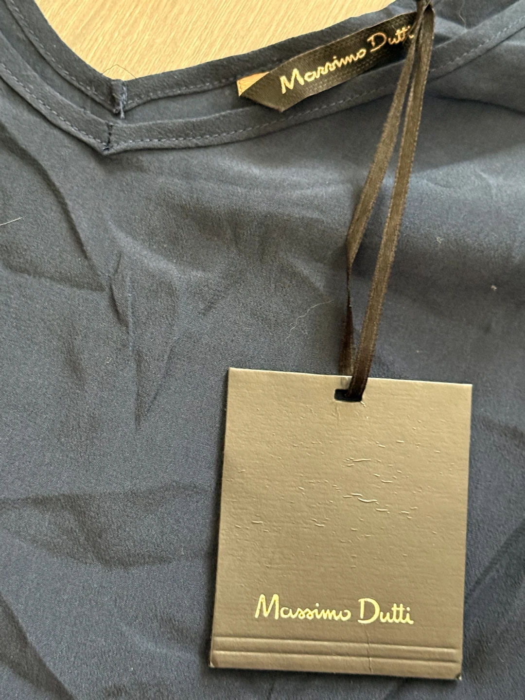 Massimo Dutti Navy Blue Silk Top with Lace - photo 2