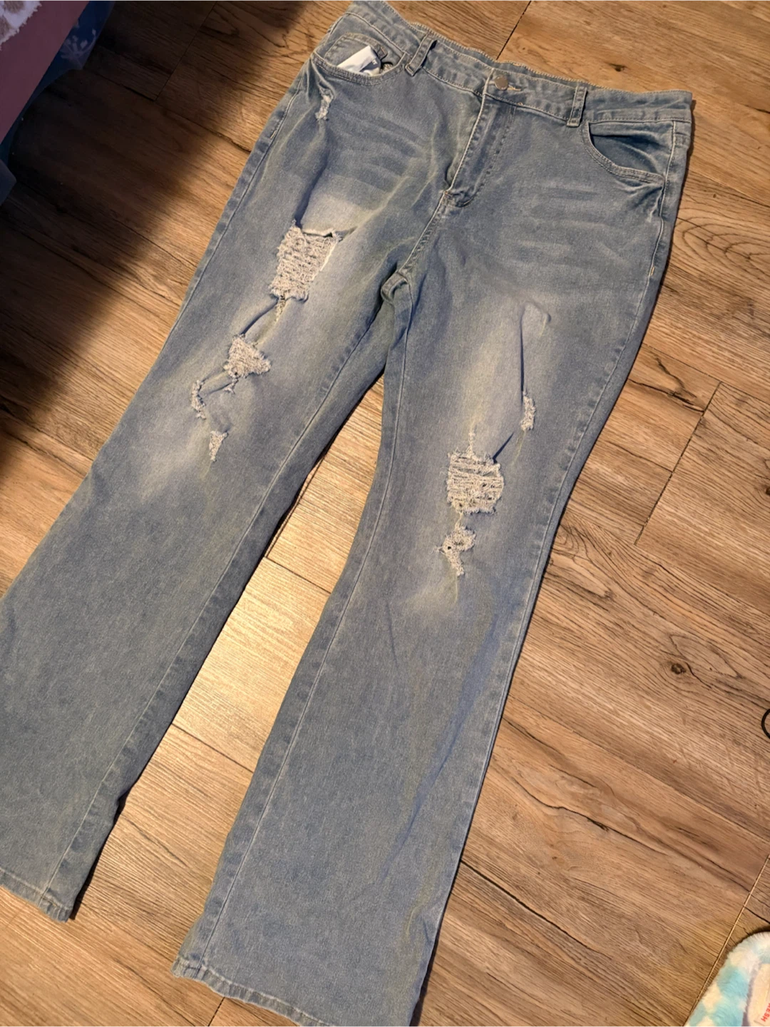 Light Wash Distressed Flare Jeans