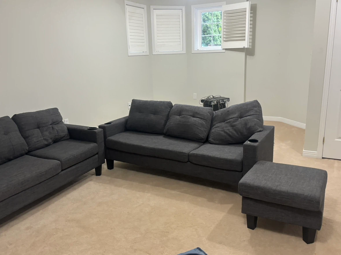 Dark Grey Sofa Set with Ottomans - photo 2