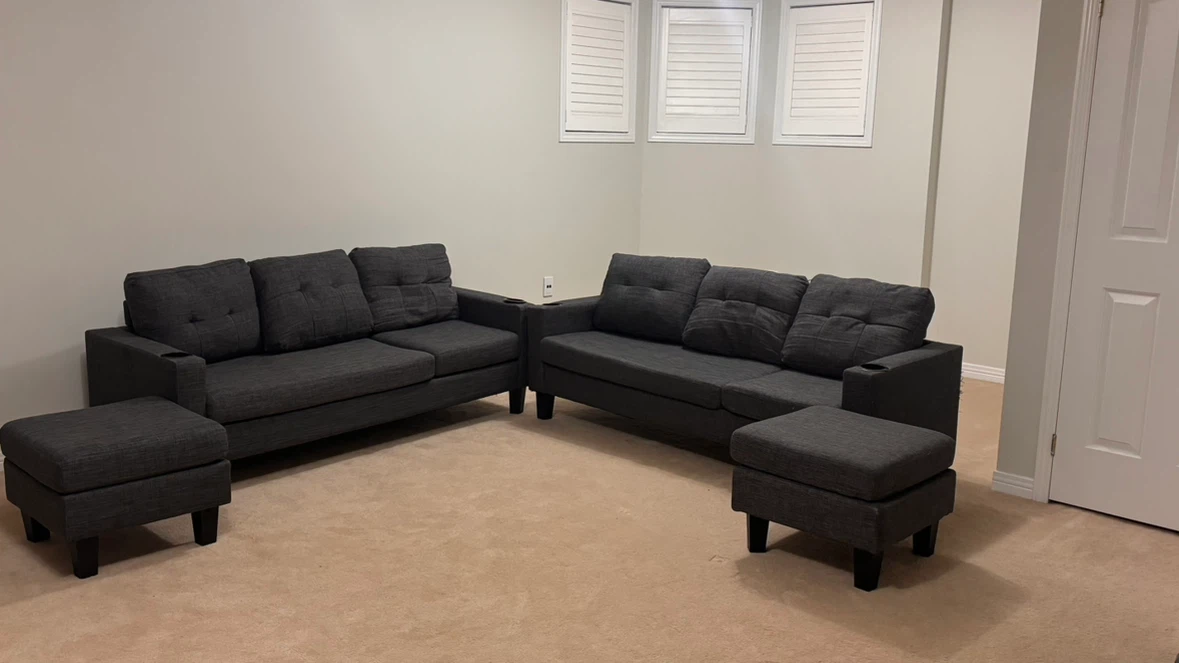 Dark Grey Sofa Set with Ottomans - photo 3