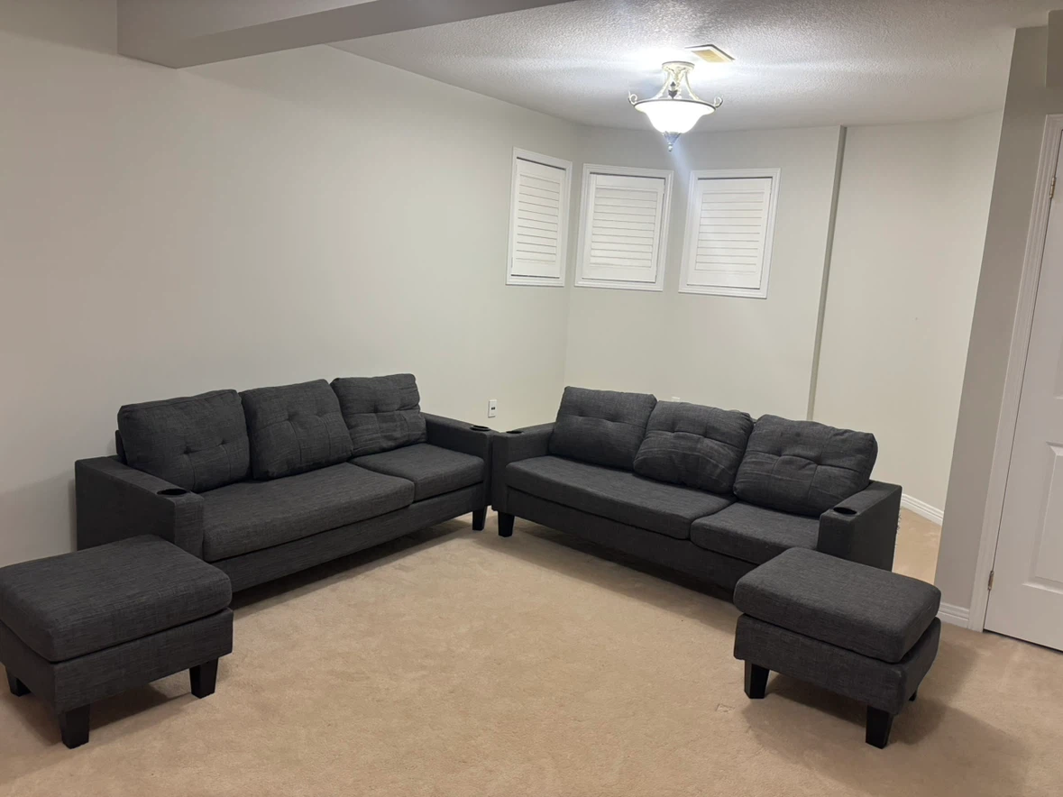 Dark Grey Sofa Set with Ottomans - photo 4