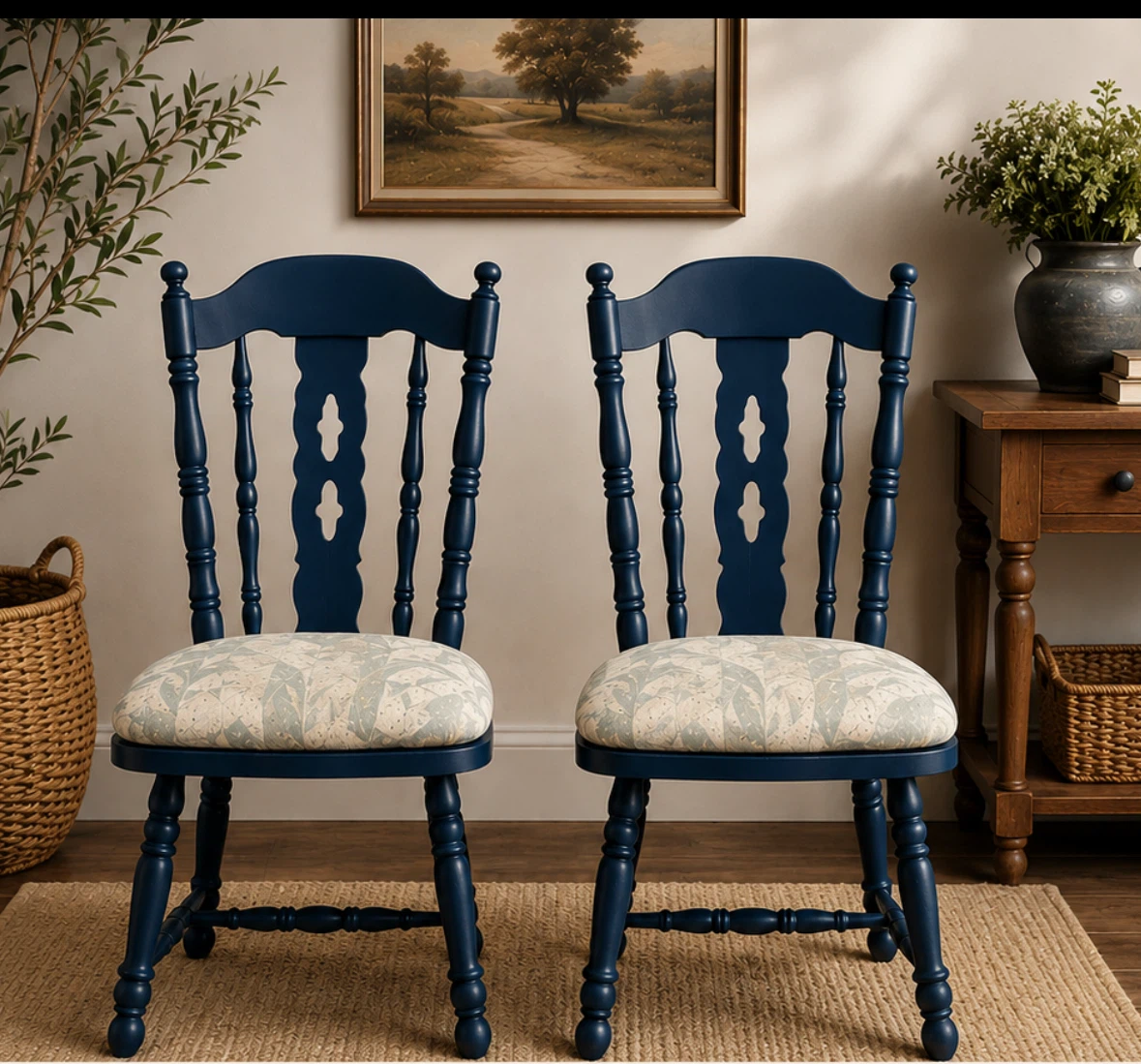 Set of 2 Blue Wooden Dining Chairs