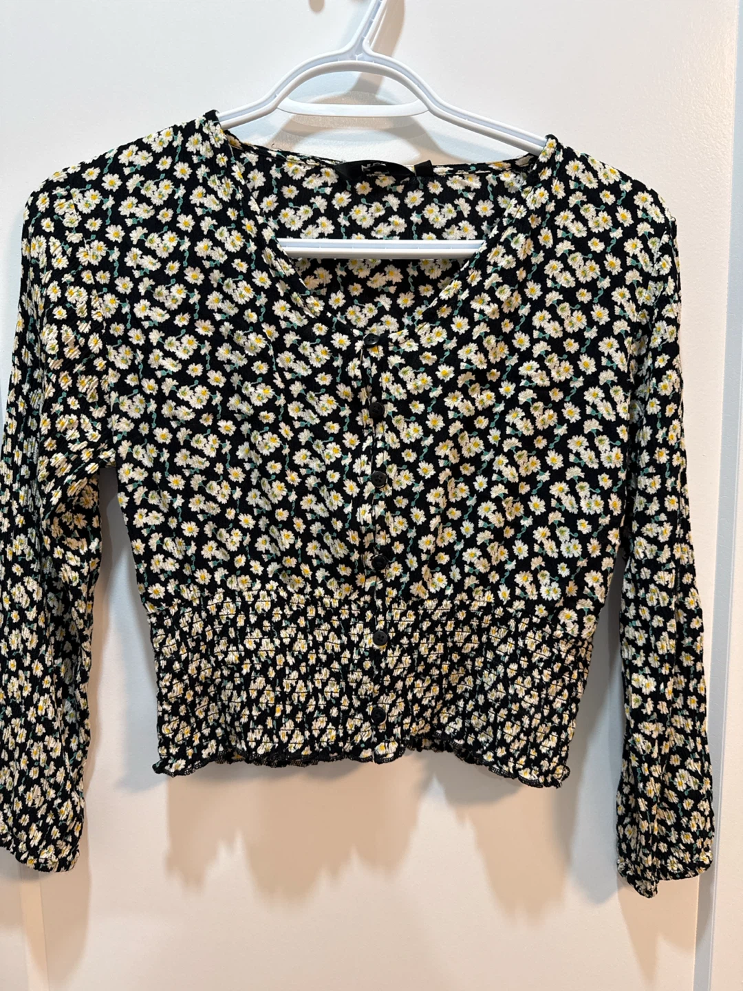 Black Floral Print Cropped Blouse - photo 2
