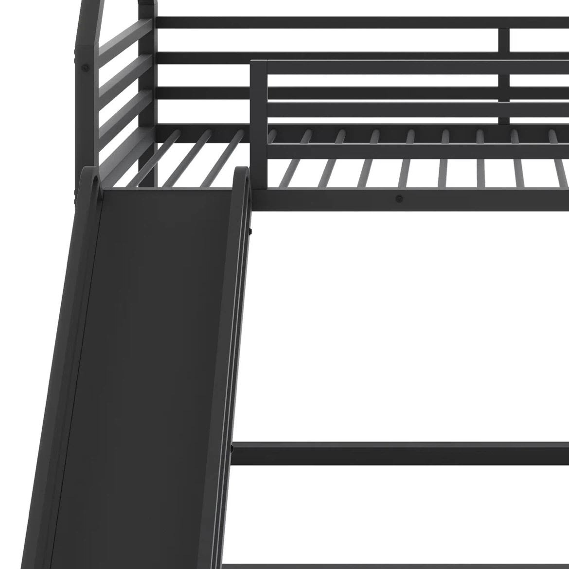 Black Metal House Frame Twin Bunk Bed with Slide - photo 3