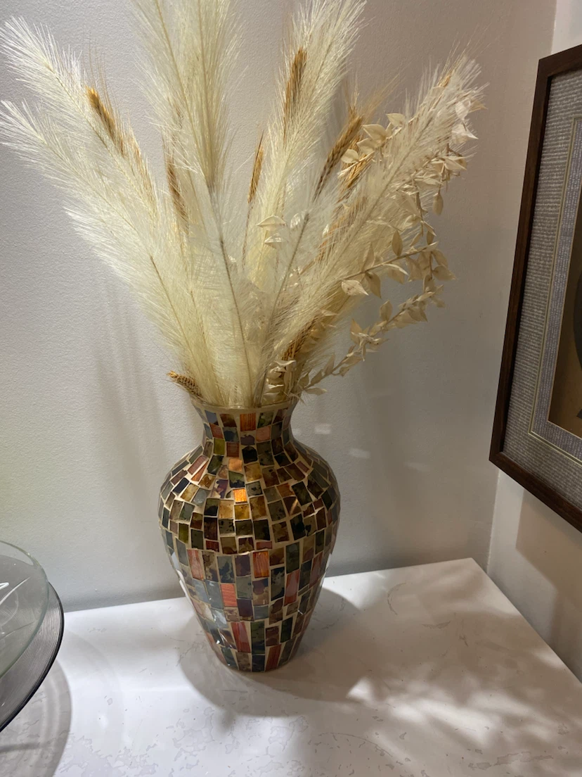 Mosaic Glass Vase with Dried Flowers