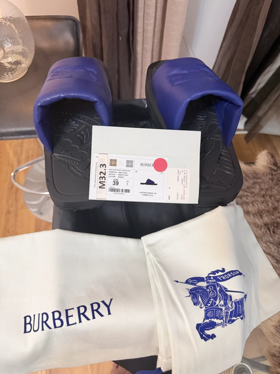 Burberry Blue Leather Slides - Size 39