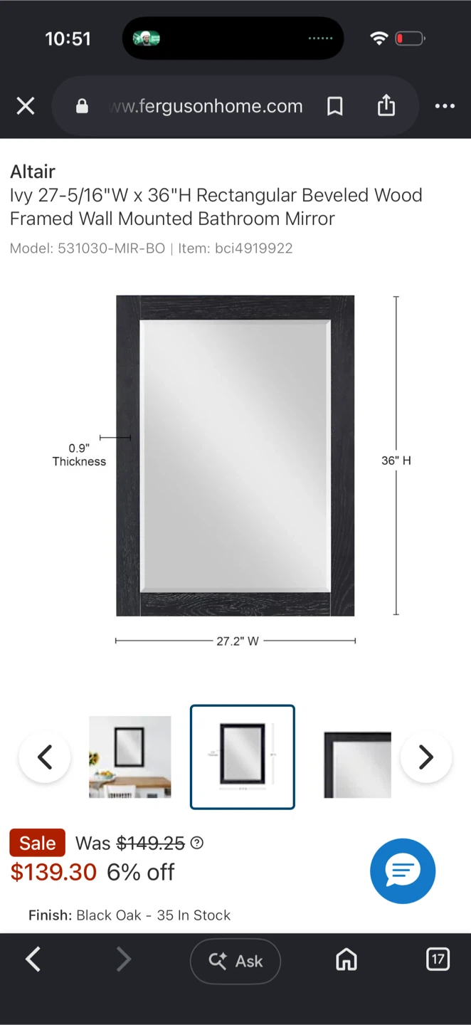 Altair Ivy Wood Framed Rectangular Bathroom Mirror - photo 2