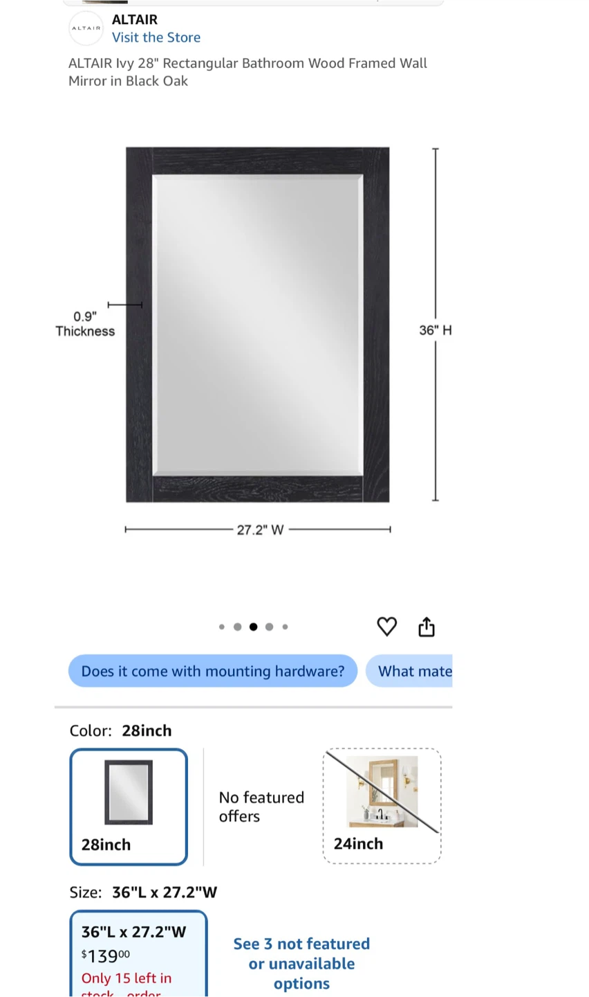Altair Ivy Wood Framed Rectangular Bathroom Mirror - photo 3