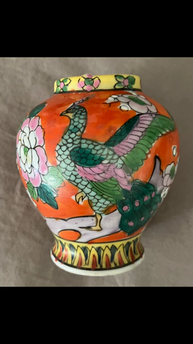 Small Ceramic Vase Peacock and Flower Design 🇯🇵🏺🧡🦚🕊️🌸🦜🪽🐦‍🔥 - photo 2