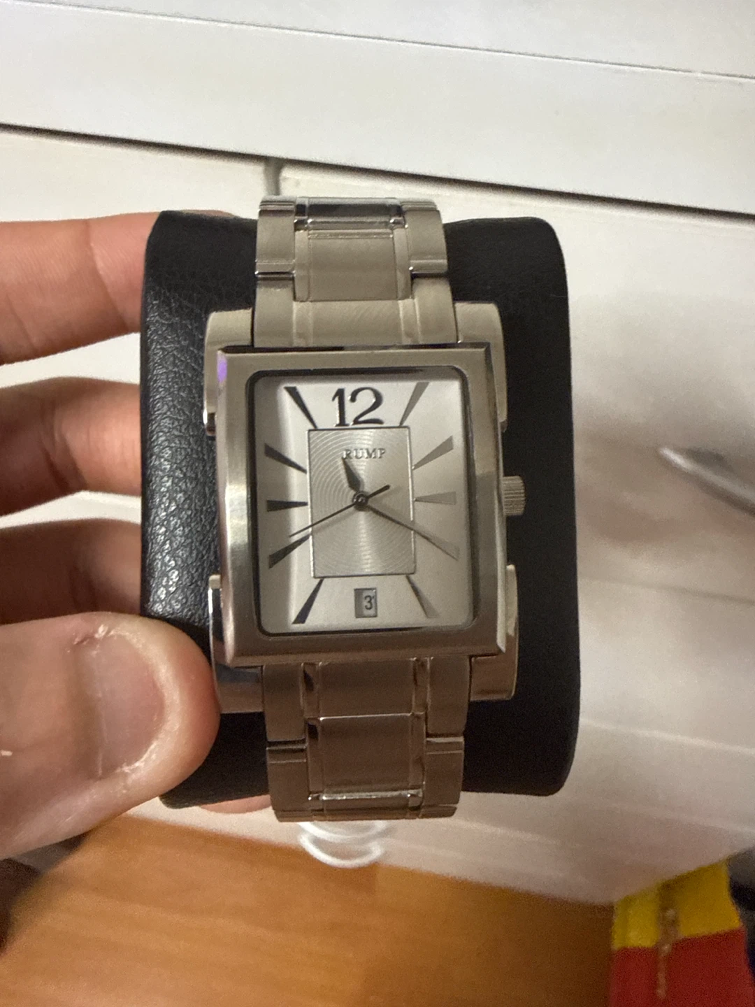 Rump Silver Tone Square Watch with Date Window