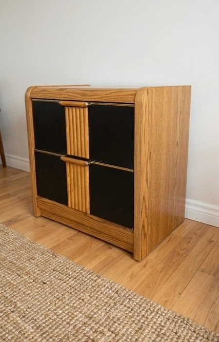 Vintage Oak and Black 2-Drawer Nightstand - photo 2