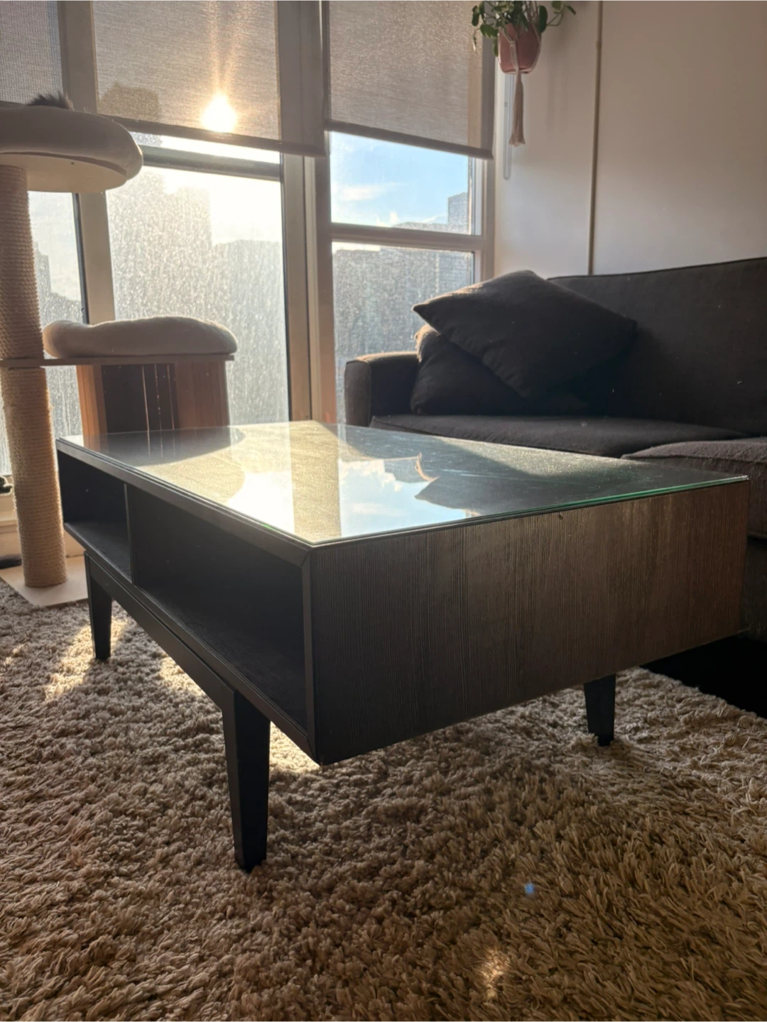 Dark Wood Coffee Table with Glass Top
