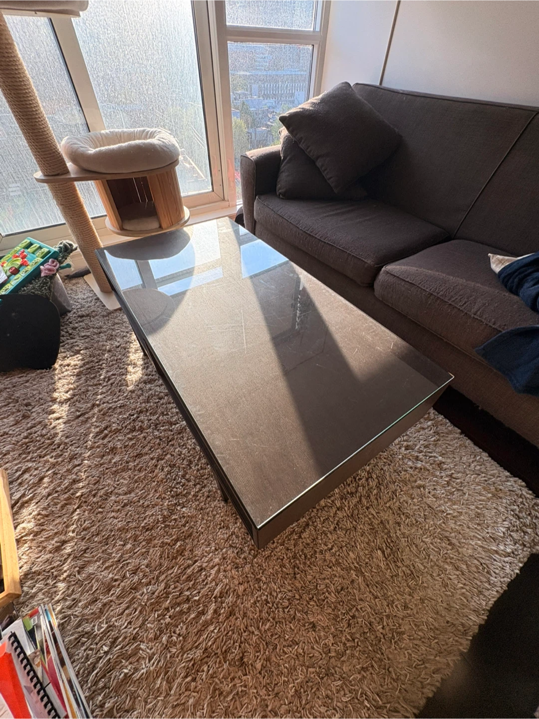Dark Wood Coffee Table with Glass Top - photo 2