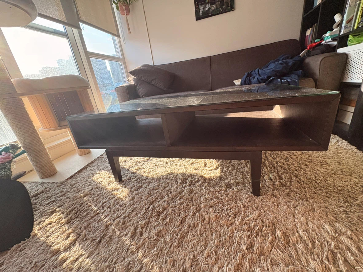 Dark Wood Coffee Table with Glass Top - photo 3