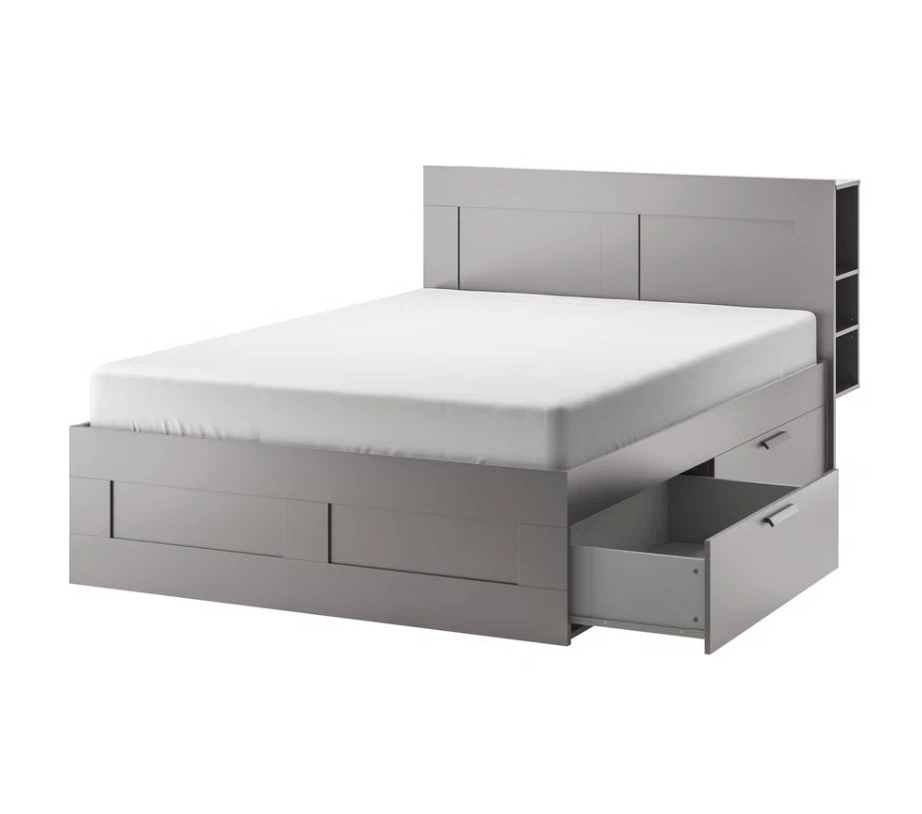 Grey Queen Storage Bed Frame with Headboard and Drawers
