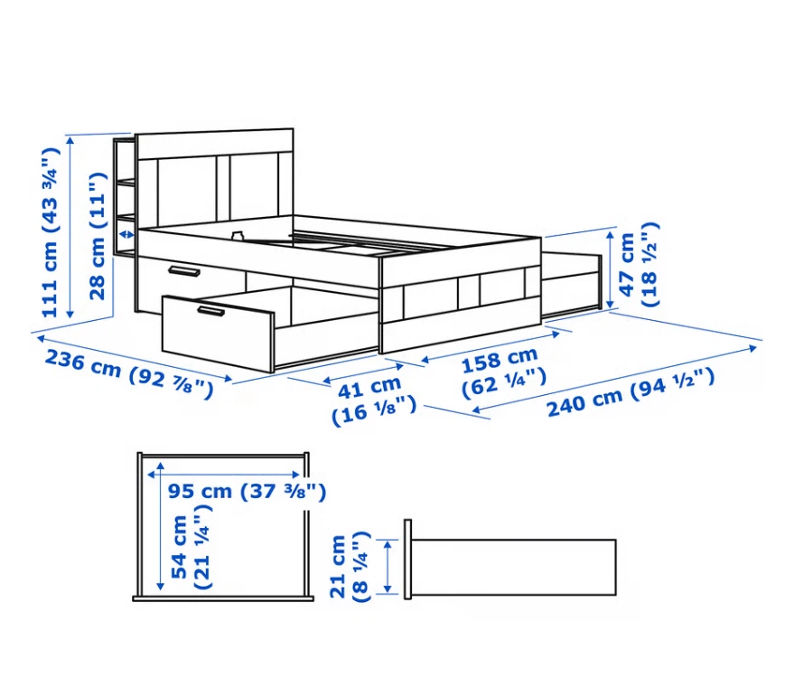 Grey Queen Storage Bed Frame with Headboard and Drawers - photo 2