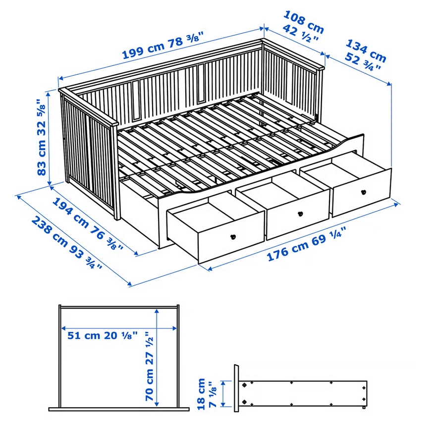 IKEA Daybed with 3 Drawers - White - photo 3
