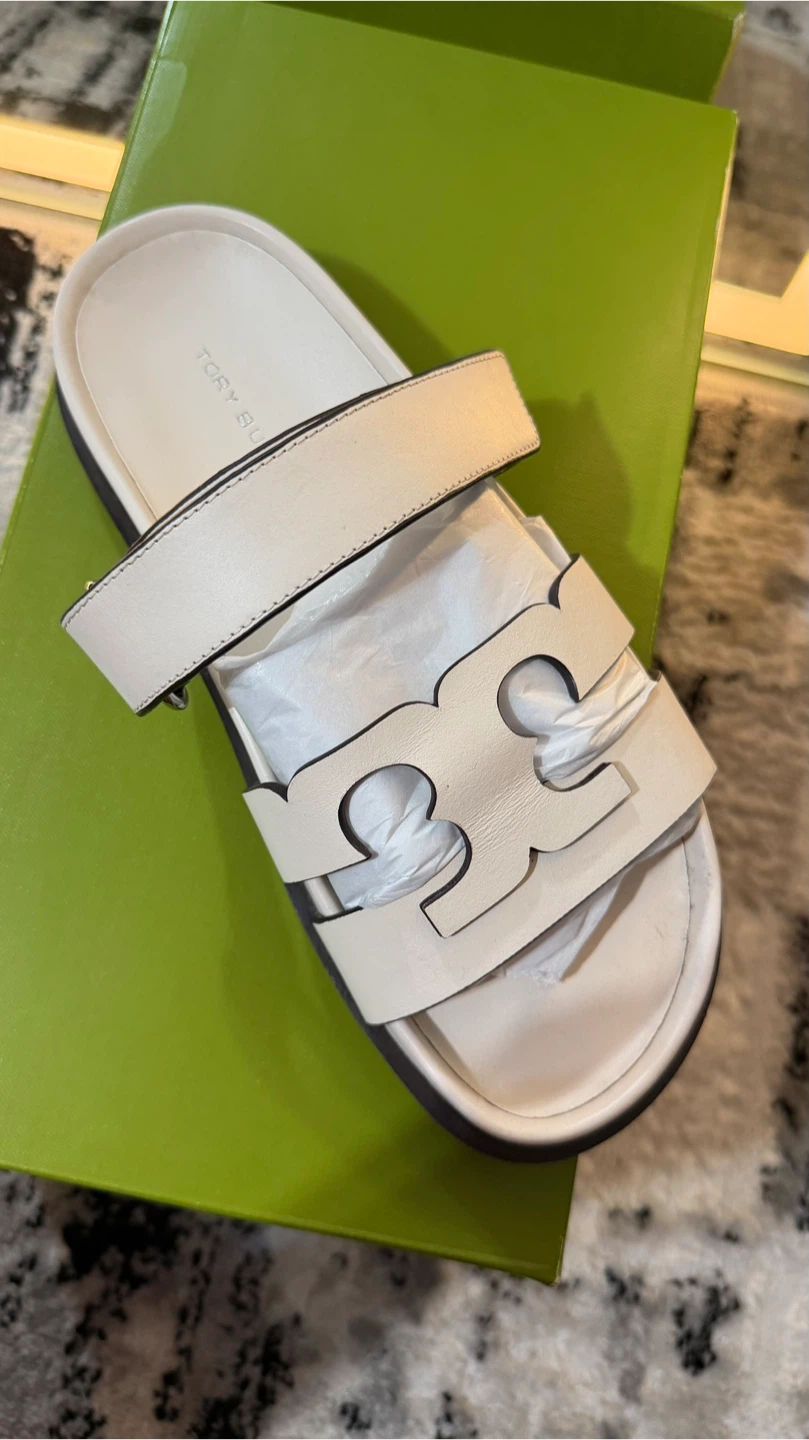 Tory Burch White Leather Miller Slides