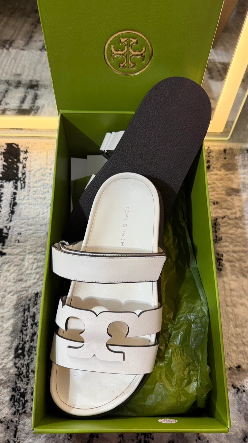 Tory Burch White Leather Miller Slides - photo 2