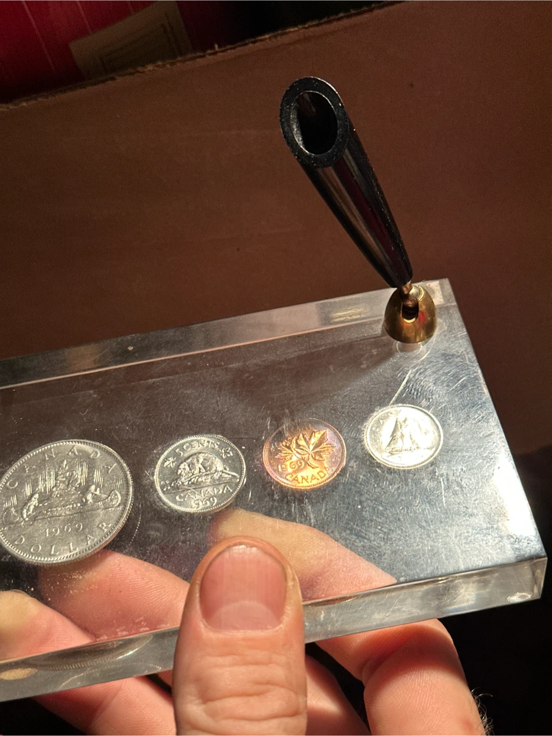 1969 lucite Canadian Coin Set Pen Holder - photo 3
