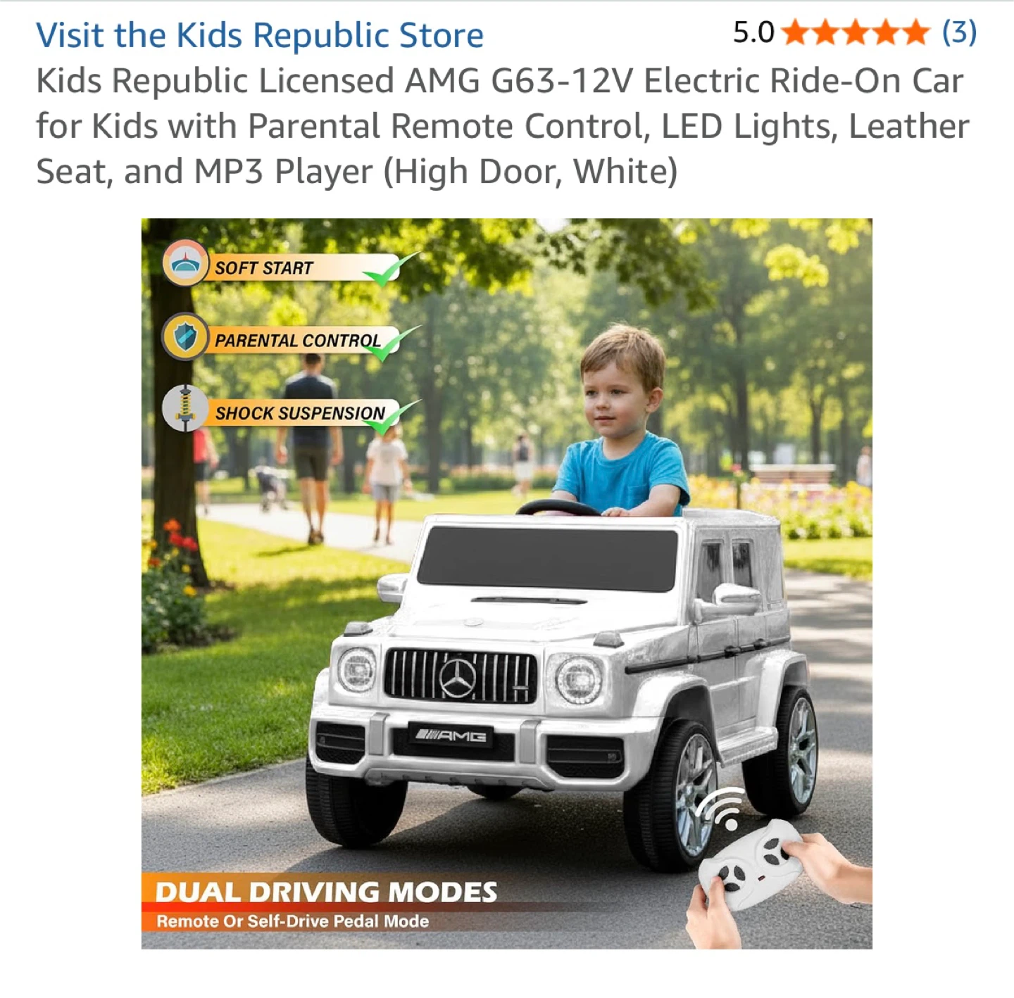 Kids Republic Licensed AMG G63-12V Electric Ride-On Car (White)