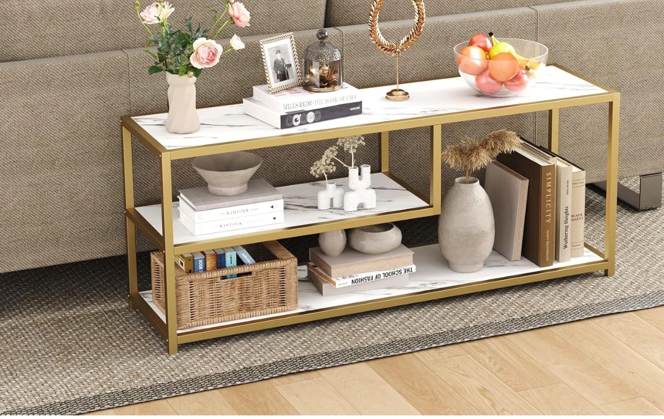 Modern Gold TV Stand with Marble Top - photo 2