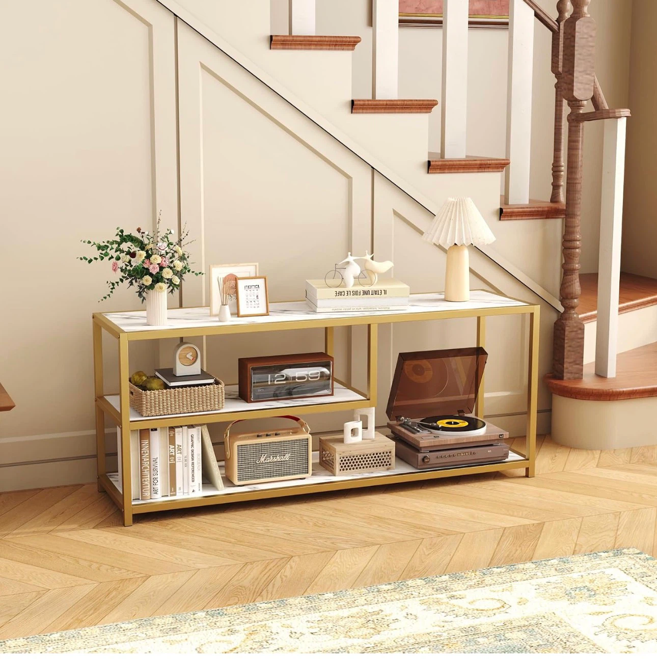 Modern Gold TV Stand with Marble Top - photo 3