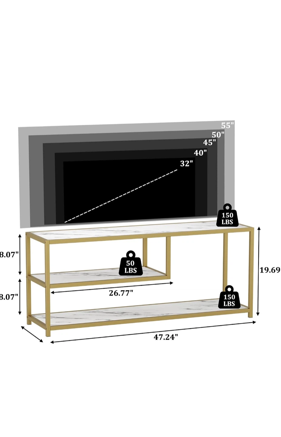 Modern Gold TV Stand with Marble Top - photo 4